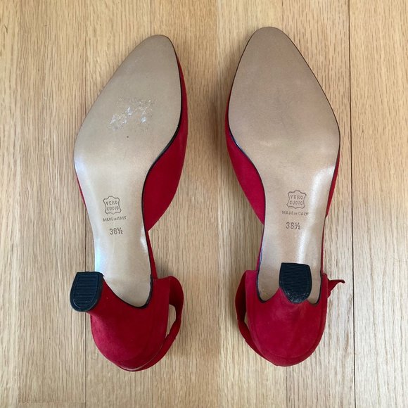 Luca Luca Classic Red Suede Mary Jane Spool Heel Pumps EU38.5 Button Strap Italy - Picture 11 of 16